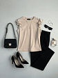 Polera Básica Beige Mujer Rib Elasticada con Vuelos - Miniatura 1