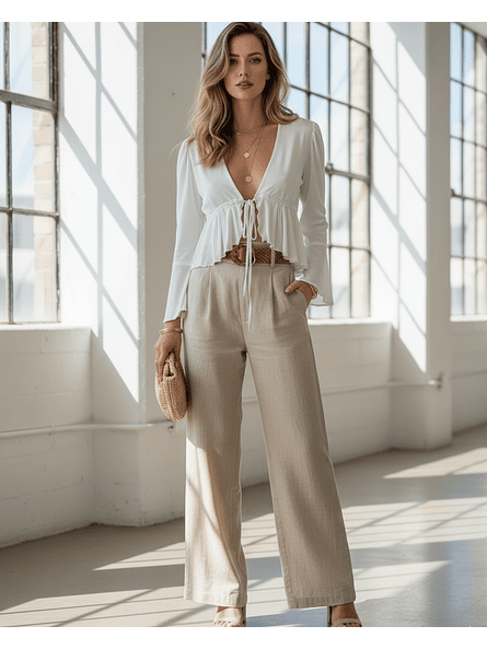 Polera de Lycra Algodón Blanca Lina con Mangas Globo y Amarras Regulables – Carobaska 1