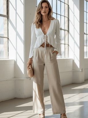 Polera Mujer Blanca Lina – Manga Globo y Ajuste en Busto | Carobaska