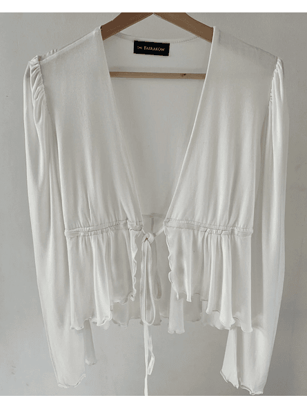 Polera de Lycra Algodón Blanca Lina con Mangas Globo y Amarras Regulables – Carobaska 2