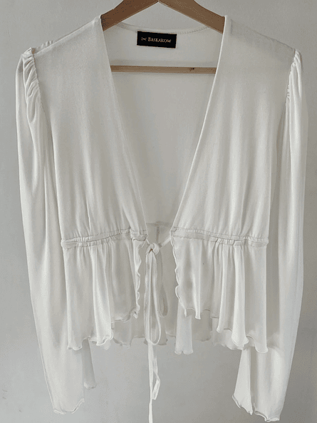 Polera Mujer Blanca Lina – Manga Globo y Ajuste en Busto | Carobaska 2