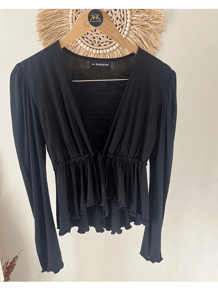 Polera Mujer Negra Lina – Manga Globo y Ajuste en Busto | Carobaska 2