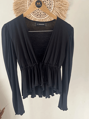 Polera Mujer Negra Lina – Manga Globo y Ajuste en Busto | Carobaska