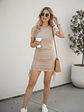 Vestido Drapeado Beige Mujer - Tela Rib con Mangas de Tul Suave - Miniatura 3