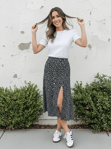 Falda Midi Negra Singapur – Elegancia Floral y Movimiento ✨ 1