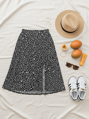 Falda Midi Negra Singapur – Elegancia Floral y Movimiento ✨