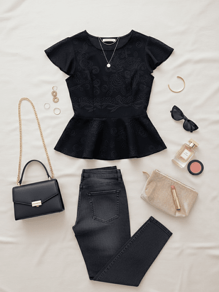 Polera Peplum Negra Mujer - Tela Sofía con Mangas Plisadas Satinadas 2