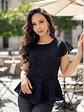Polera Peplum Negra Mujer - Tela Sofía con Mangas Plisadas Satinadas - Miniatura 1