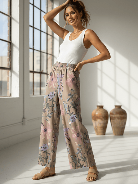 Pantalón Palazzo Amazonas Flores Pastel - Gabardina Elasticada 6