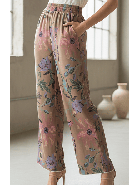 Pantalón Palazzo Amazonas Flores Pastel - Gabardina Elasticada 4