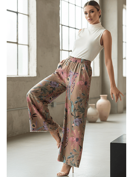 Pantalón Palazzo Amazonas Flores Pastel - Gabardina Elasticada 5