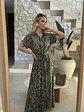 Vestido Camisero Animal Print Verde Olivo - Maxi Vestido con Bolsillos - Miniatura 1