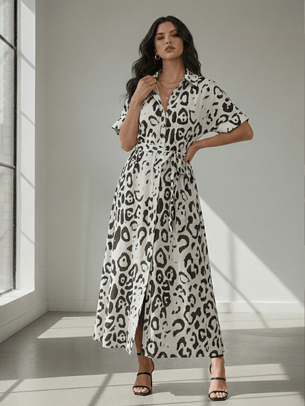 Vestido Camisero Maxi Animal Print Blanco - Carobaska 2