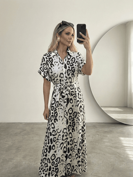 Vestido Camisero Maxi Animal Print Blanco - Carobaska 4