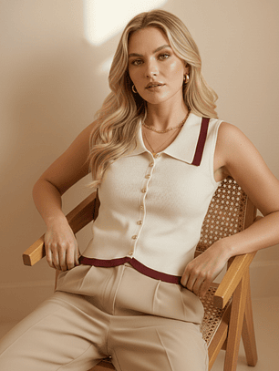 Gilette Roxete de Punto Beige y Burdeo - Carobaska