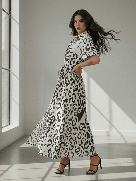 Vestido Camisero Maxi Animal Print Blanco - Carobaska 1