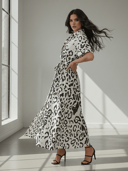 Vestido Camisero Maxi Animal Print Blanco - Carobaska 1