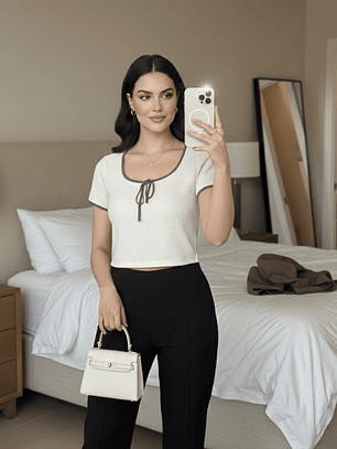 Polera Textured Ivy con Vivo Verde Olivo - Carobaska