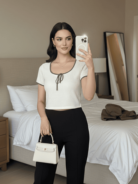 Polera Textured Ivy con Vivo Verde Olivo - Carobaska 1