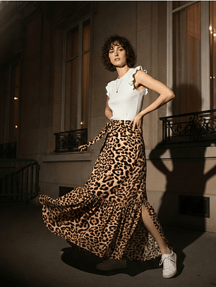 Falda Larga Mujer Animal Print con Aberturas Laterales