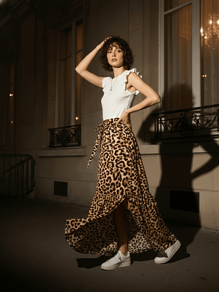 Falda Larga Mujer Animal Print con Aberturas Laterales 3