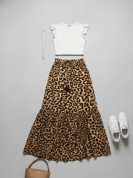 Falda Larga Mujer Animal Print con Aberturas Laterales 5