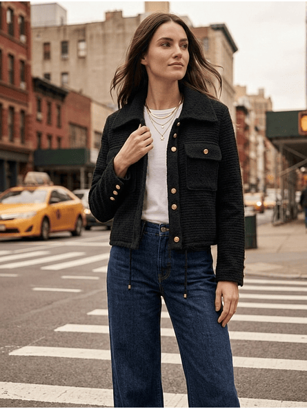 Chaqueta Negra con Botones Dorados 