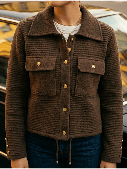 Chaqueta Café con Botones Dorados 