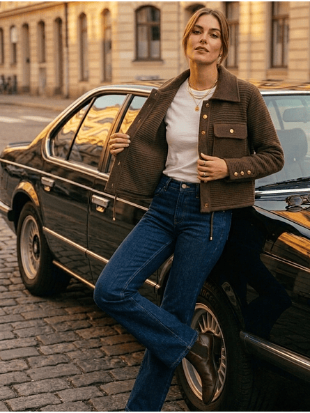 Chaqueta Café con Botones Dorados 