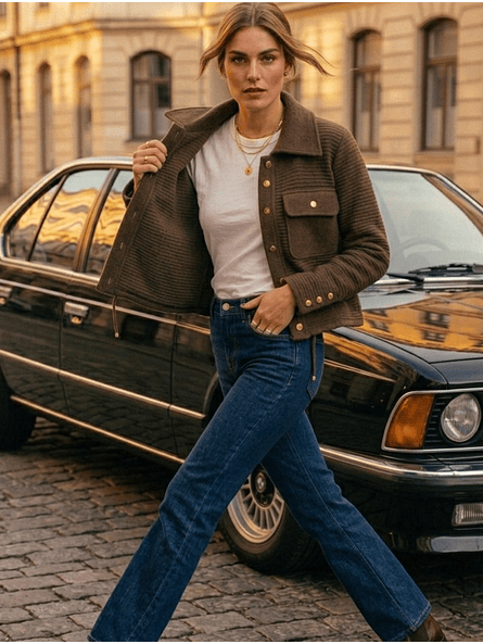 Chaqueta Café con Botones Dorados 