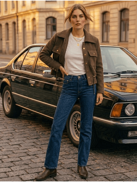 Chaqueta Café con Botones Dorados 