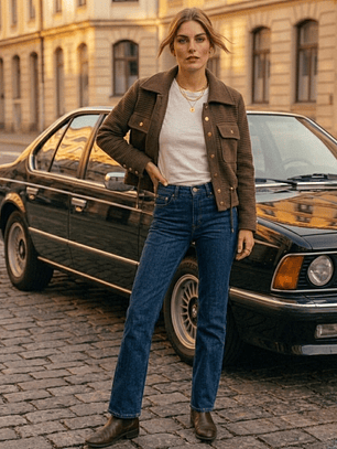 Chaqueta Café con Botones Dorados 