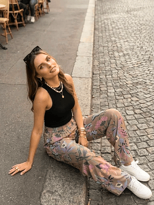 Pantalón Palazzo Amazonas Flores Pastel - Gabardina Elasticada