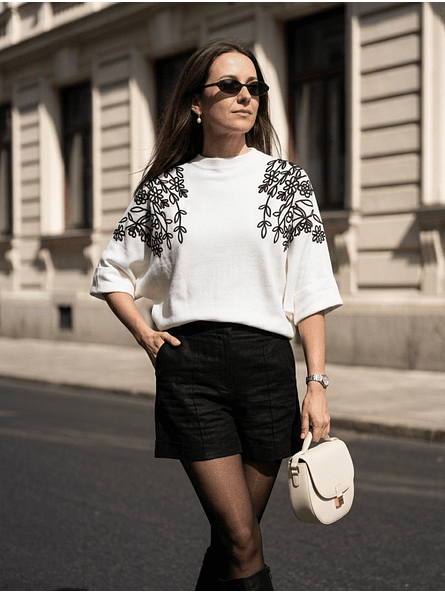 Sweater Bordado Floral Viena – Blanco Nieve Premium | Manga Murciélago 7