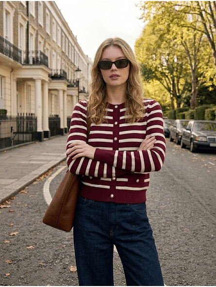 Cardigan Niza – Rayas Burdeo Premium 4