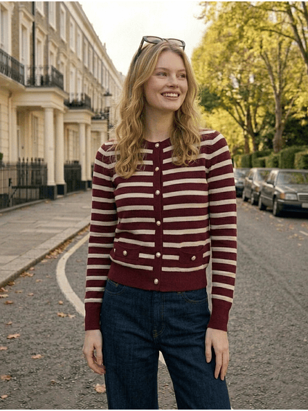 Cardigan Niza – Rayas Burdeo Premium 3