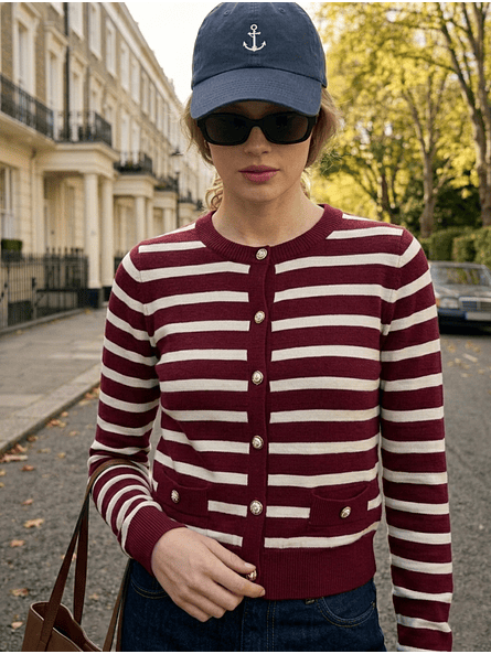 Cardigan Niza – Rayas Burdeo Premium 2