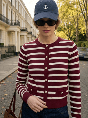 Cardigan Niza – Rayas Burdeo Premium