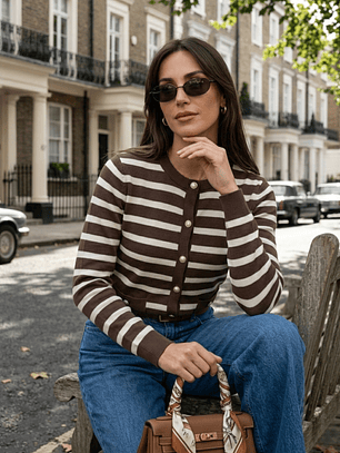 Cardigan Niza – Rayas Café Chocolate Premium