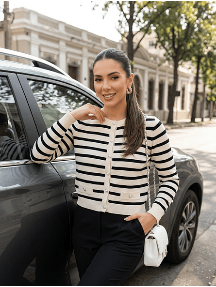 Cardigan Niza – Rayas Blanco Invierno Premium 3