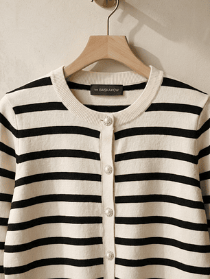 Cardigan Niza – Rayas Blanco Invierno Premium