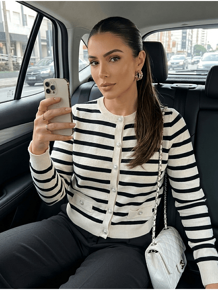 Cardigan Niza – Rayas Blanco Invierno Premium 1