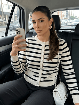 Cardigan Niza – Rayas Blanco Invierno Premium