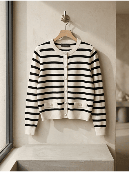 Cardigan Niza – Rayas Blanco Invierno Premium 5