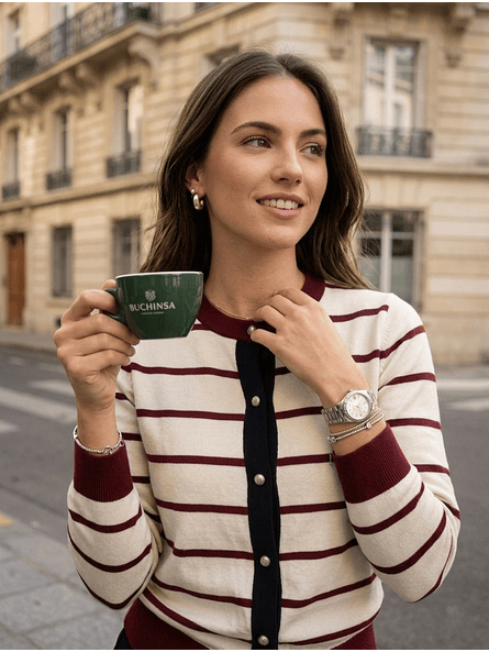 Cardigan de Punto Marinero – Crema y Burdeo Premium | Botones  6