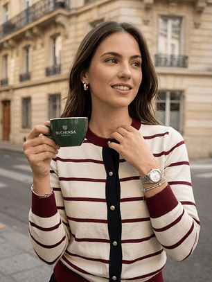 Chaleco Mujer Marinero Burdeo a Rayas Negro y Crema | Carobaska