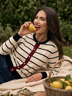 Chaleco Marinero Mujer a Rayas Negro y Burdeo | Carobaska