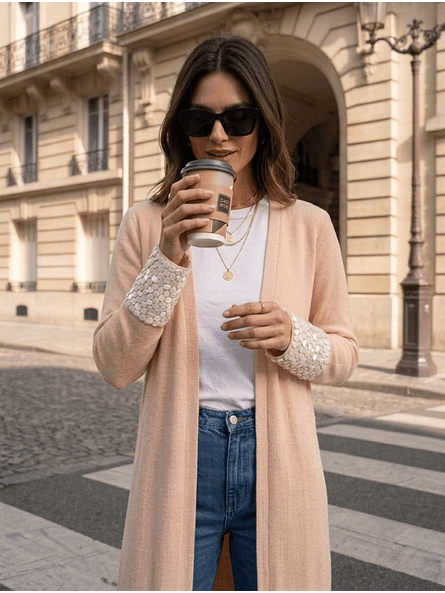 Tapado de Lanilla Morley Largo con Puños de Lentejuelas y Corderito – Colección Exclusive 1