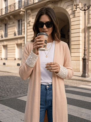 Tapado de Lanilla Morley Largo con Puños de Lentejuelas y Corderito – Colección Exclusive