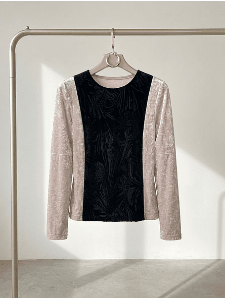 Polera de Terciopelo Elegante con Mangas Princesa y Contraste Emily – Colección Exclusive 5